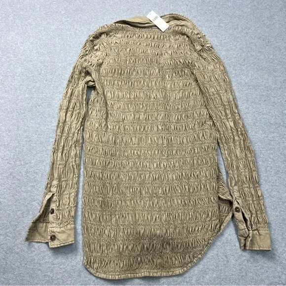 Anthropologie Pilcro Top Womens XS Brown Button Down Smocked Shacket NWT - Picture 7 of 7